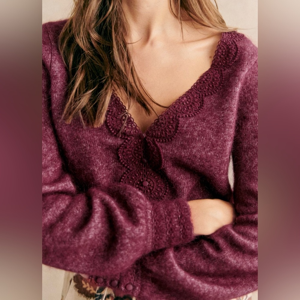 Sezane HENRIA Cardigan Burgundy Small NWT new with tags
